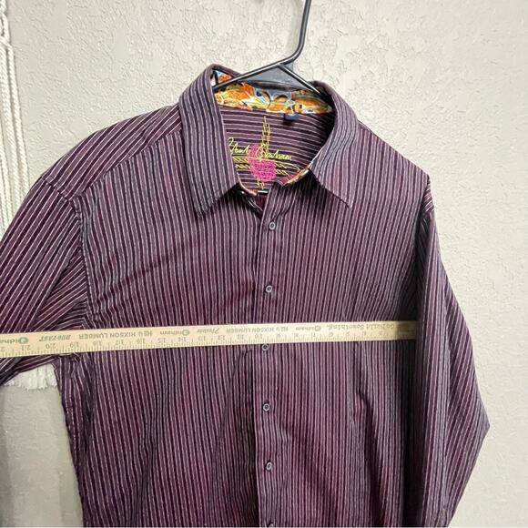 ROBERT GRAHAM sz L long sleeve stripes button down shirt cuffed print - Picture 6 of 9